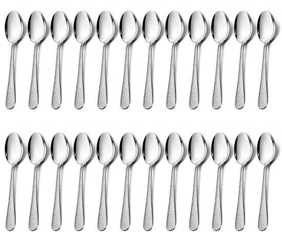 Benza Ibenzoa 24-delige set roestvrijstalen lepels met gehamerde steel, 15 cm