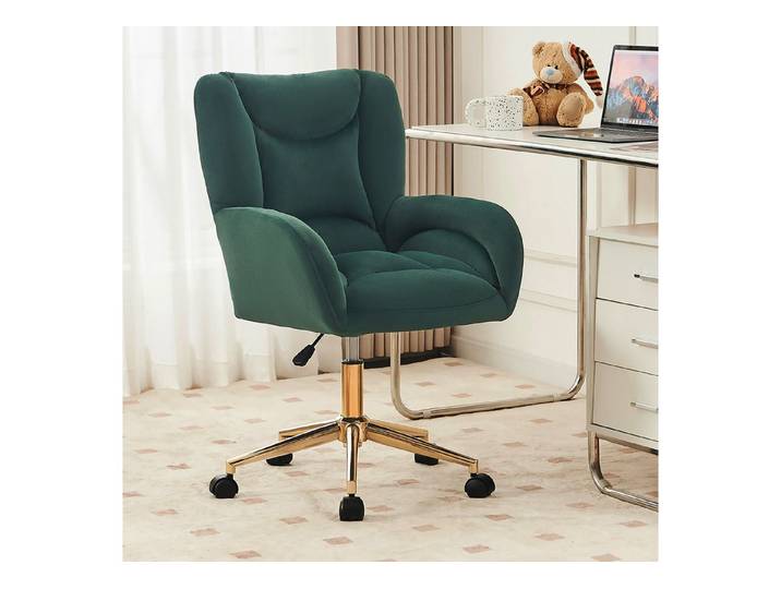 Odikalo Bürostuhl Polsterstuhl Freizeitstuhl Esszimmerstühle mit Rotationsfunktion (Velvet Stoffmaterial Höhenverstellbarer Drehstuhl für das Home-Office im Innenbereich mit goldenen Beinen, Elfenbein), 40*43*88-97cm