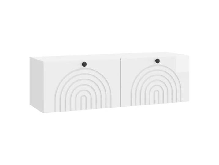 LMTYOENFG Wandmontierter TV-Schrank Hochglanz Weiß 98x31x30 cm Platzsparendes Hängeboard für Schlafzimmer und Flur mit zwei Schwenktüren für saubere Medienaufbewahrung.