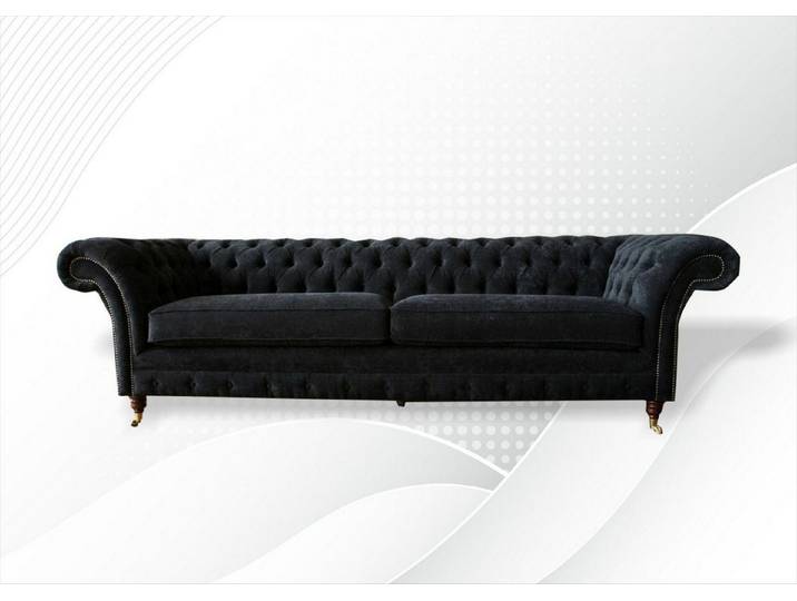 JVmoebel Chesterfield-Sofa Schwarzes Chesterfield-Sofa aus Leder und Textil, handgefertigt, Packung, Made in Europa