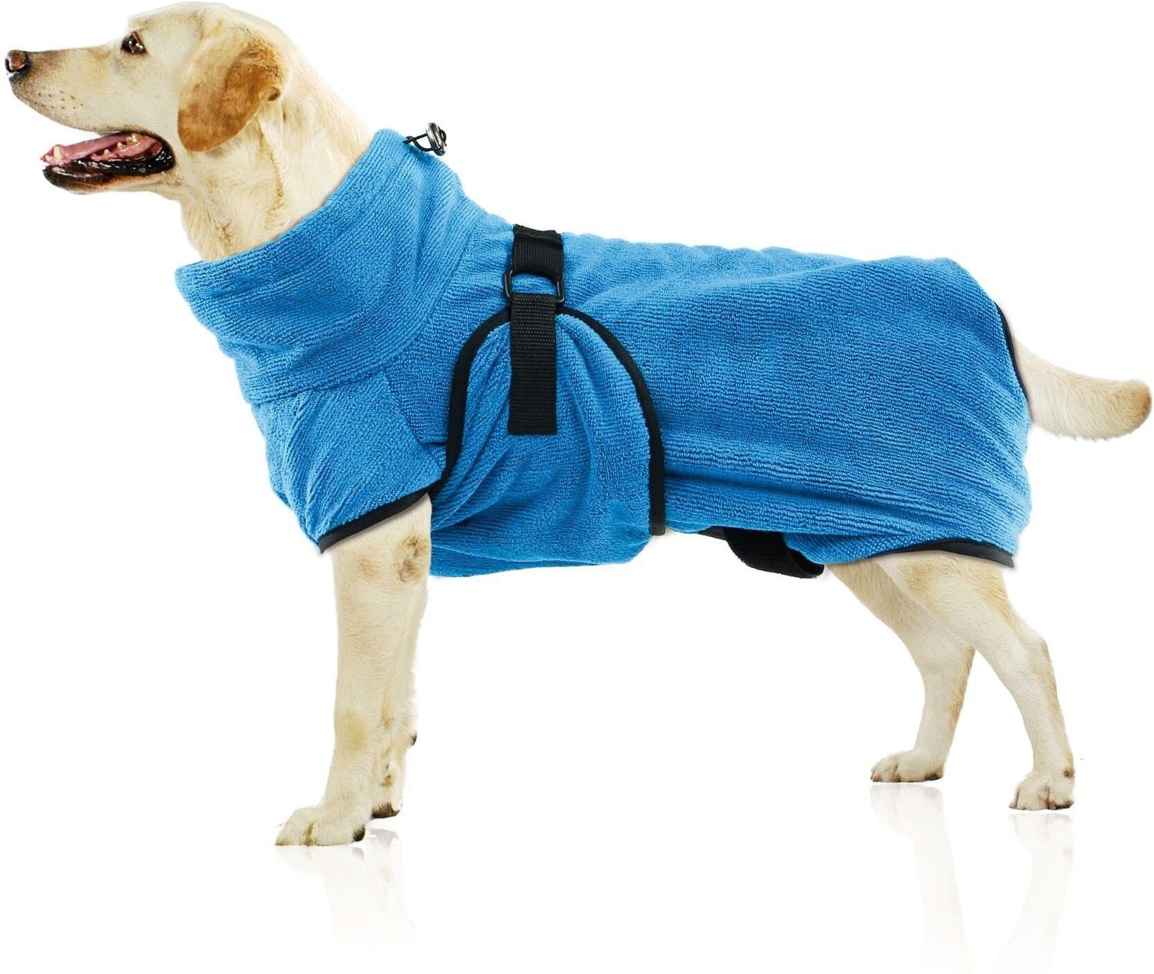 Tiermantel SWISSPET "Wety XXL", blau, Rückenlängecm: 77cm, Flauschfrottier, Tierbekleidung, Tiermantel blau Rückenlängecm: 77cm