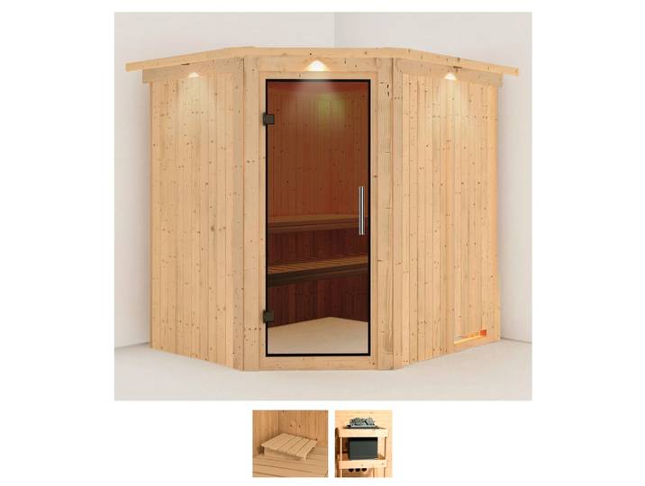 Sauna KARIBU Siirin , beige (naturbelassen), ohne Ofen, (ohne Ofen), Saunen, Sauna, ohne Ofen