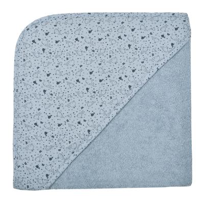 Kapuzenhandtuch WÖRNER "Wal stahlblau Kapuzenbadetuch 100/100", blau (stahlblau), B:100cm L:100cm, Frottee, Frottier, Handtücher, obere Lage der Kapuze aus bedrucktem Single-Jersey