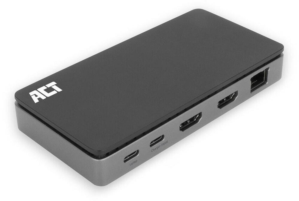 ACT AC7093 USB-C 4K MST Docking Station met HDMI en Ethernet/LAN, Zwart/Grijs