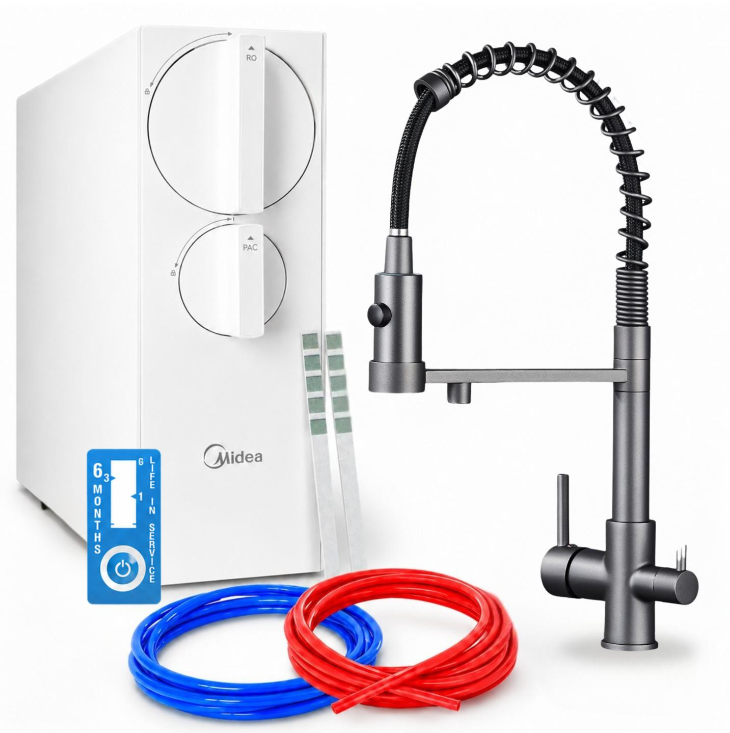 Ari Solid Spring Keukenmengkraan met tankloos omgekeerde osmose waterfiltersysteem, 800 Gpd, Grafiet