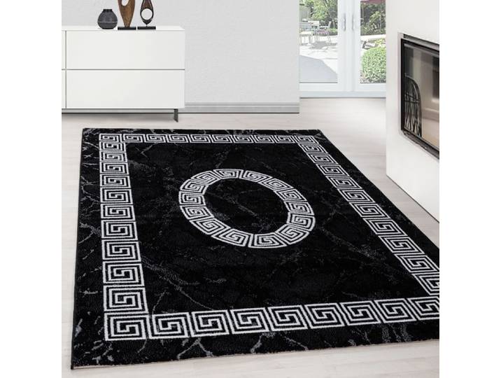 Teppium Tapis de Salon à motif méandre moderne Noir Tapis 280x370 cm - Poil Court Moelleux et Tendance