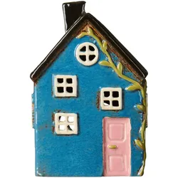 IB Laursen Teelichthaus Nyhavn, blau, hellrosa Tür, 10 x 9 x 15 cm