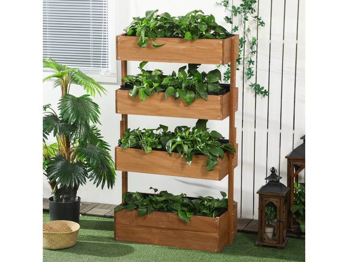 Outsunny Jardinière Bois 4 Niveaux Surélevée Extérieur 80x45x142cm