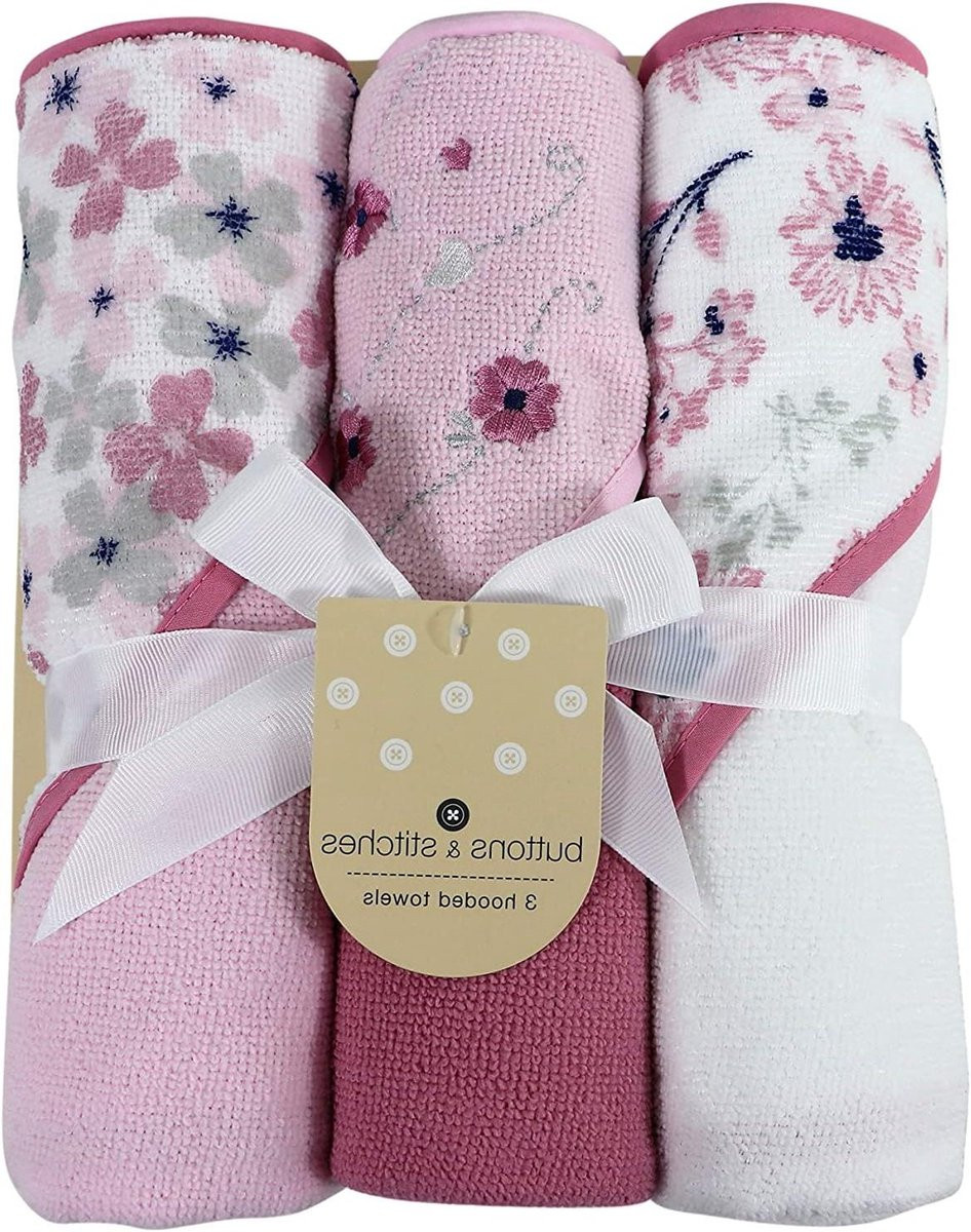 Set van 3 extra zachte babyhanddoeken met capuchon en bloesemprint