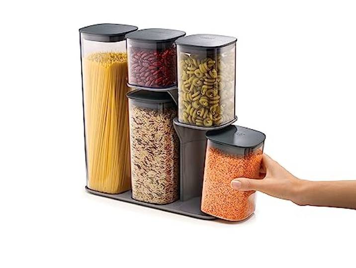 Joseph Joseph - Ensemble de 5 Boites de Rangement Cuisine\, Hermetiques avec Support fonctionnel - Gris 81071