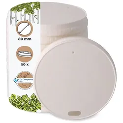 BIOZOYG 100 Stück Ø 80mm biologisch abbaubar, umweltfreundlich, weißer Papierdeckel, Becherdeckel, kompostierbar nachhaltig Plastikfrei