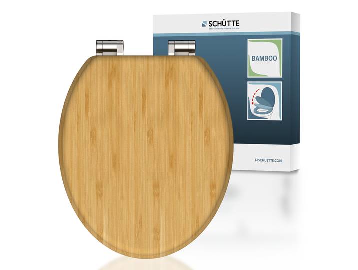 WC-Sitz SCHÜTTE Bambus , braun (holzfarben), B:37cm H:5,5cm L:42,5cm, Holzwerkstoff, WC-Sitze, WC-Sitz, bruchsicher und kratzfest, Absenkautomatik, Standardmaß