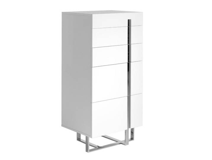 Angel Cerda Chiffonnier Angel Cerdá 7018, weißes Mdf, 5 Schubladen, Weiß, Edelstahlfarben, Metall, Nachbildung, Rechteckig,Rechteckig, 60x120x45 cm, Kleinmöbel, Kommoden