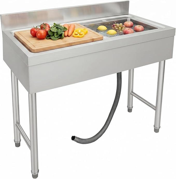Edelstahl Spültisch 100x50 cm mit 1 Becken, Ausgussbecken Edelstahl | Edelstahl Spülbecken mit Spülbecken, Sieb, Abflussrohr für eine Vielzahl von Anwendungen in Privathaushalten, Badezimmern