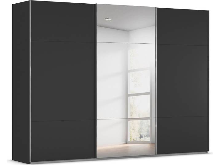 Schwebetürenschrank, Holzwerkstoff, Schwarz, 301×223×68 cm, Mit Spiegeltür, Klassisch, Rauch