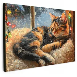 LEINWANDBILD Katze - Weihnachten - Winter - Tier Groß 140x90 cm