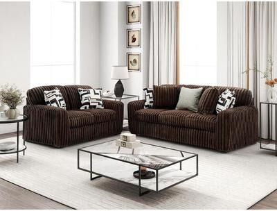 Roundhill Furniture Solenne 2-Piece Living Room Set, Oversized Sofa and Loveseat with Jumbo Corduroy Upholstery