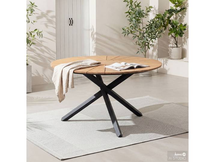 Gartentisch Leto Tischplatte: Massivholz Teak, naturbelassen Gestell: Edelstahl, pulverbeschichtet Ø 120cm Braun