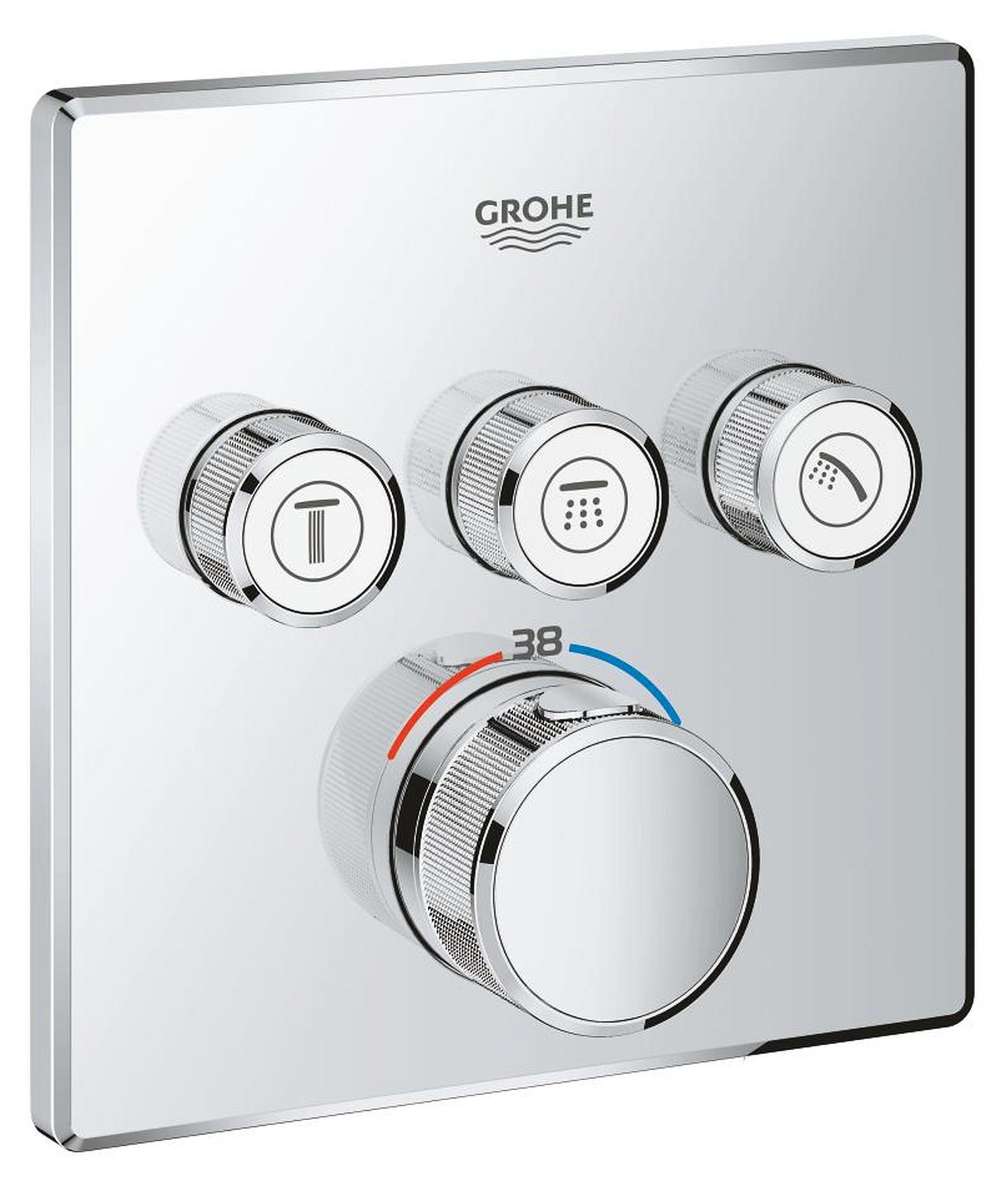 GROHE THERMOSTAT MIT 3 ABSPERRVENTILEN, Badewanne & Dusche, Drehventile, Stahl, Chrom