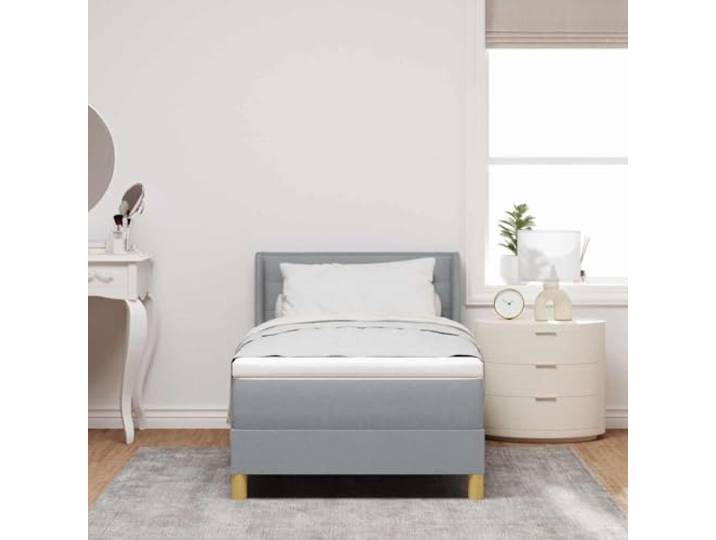 KTHLBRH Boxspringbett mit Matratze hellgrau 190 x 90 cm Stoff Kopfteil verstellbar, Gestell aus Massivholz, Lattenrost, max. Belastung 140 kg