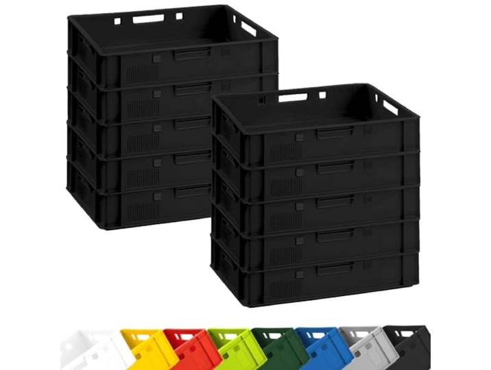 Fleischkiste E1 60x40x12,5 cm Schwarz Eurobox Stapelkiste 10er Set Lagerbox BURI Metzgerkiste Made in Germany, lebensmittelecht, stapelbar und robust als Lagerbox für Gastronomie und Haushalt
