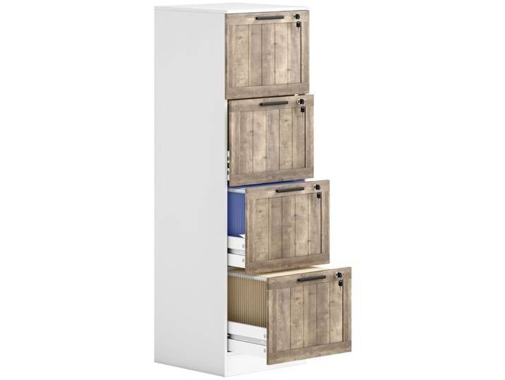YWJ Commode Bureau 4 Tiroirs Serrure 2 Clés Suspension A4 39 4x40x129cm Blanc/Bois