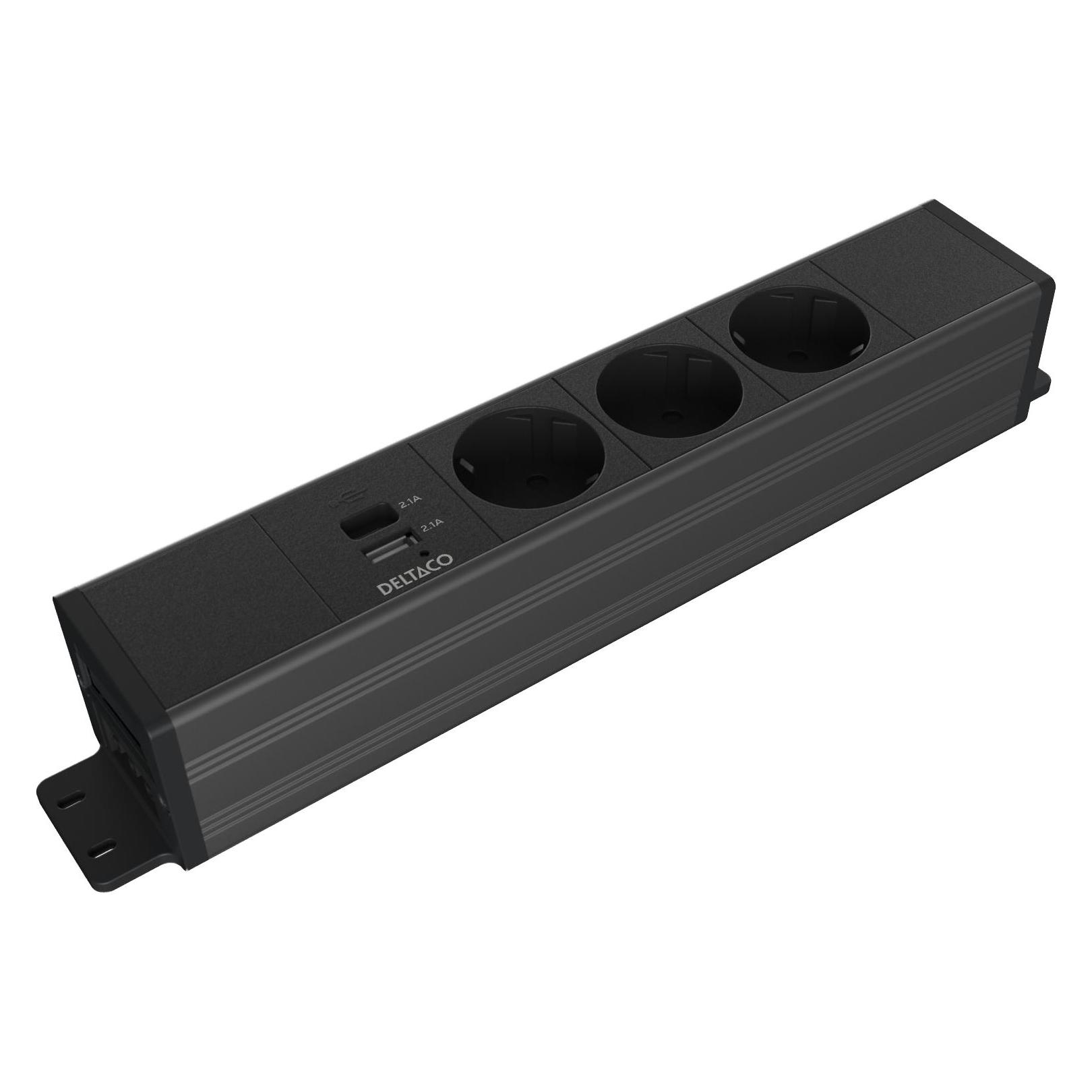 Deltaco virtapaneeli, 3 pistoras., A+C USB-laturi, GST18-liitäntä, ketjutus (3x, CEE 7/3, USB-A, USB-C) (1902246)