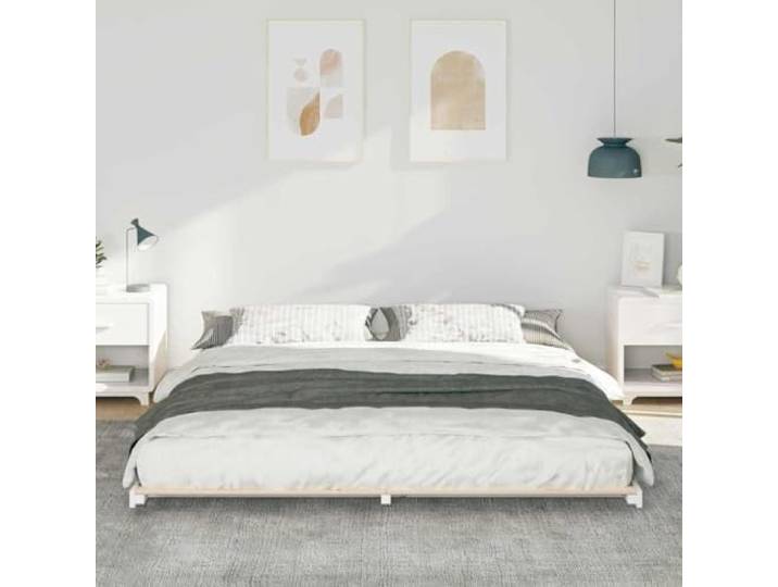 KTHLBRH Bettgestell weiß 200 x 200 cm Kiefer massiv Modernes Design, einfache Montage, kein Boxspring, einfache Reinigung, Kapazität 220 kg