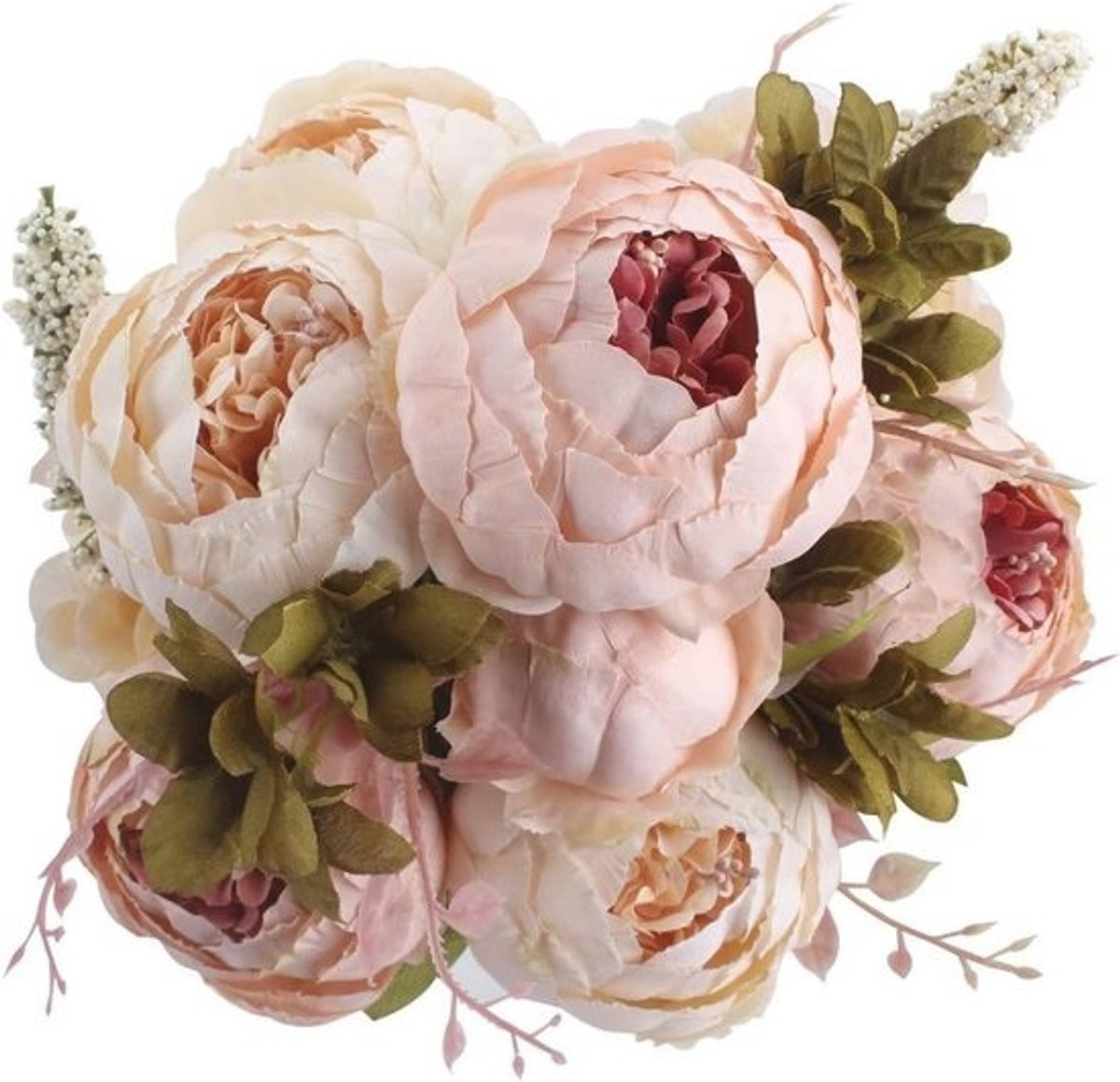 Groot zijden pioenroos bloemenarrangement voor bruiloft en decoratie - 48 cm kunstbloemen met knoppen