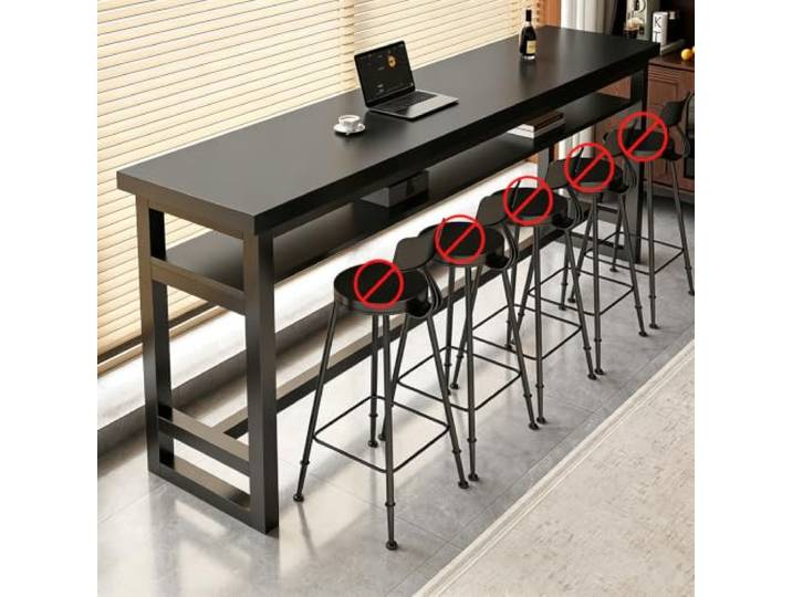 Bartisch Massivholz Schmaler Stehtisch mit Metallgestell für Küche Café Massivholzplatte mit stabilem Metallgestell, schmaler Bartisch für Küche, Café und Wohnzimmer, platzsparendes Design
