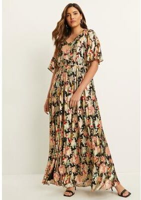 Plus Size Women's Metallic Printed Maxi Dress by June & Vie in Black Textured Wallflower (Size 30/32)