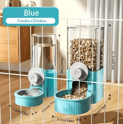 Inspire Curations Hanging Gravity Pet Feeder & Water Dispenser Set Automatic Food & Water Station For Cats, Dogs & Small Pets blue Package