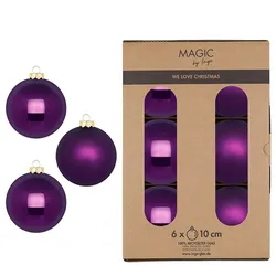 6 Weihnachtskugeln Glas 10cm matt & glänzend Christbaumkugeln Weihnachtsbaumkugeln Groß Christbaumschmuck Weihnachtsbaumschmuck Deko Lila Purpur