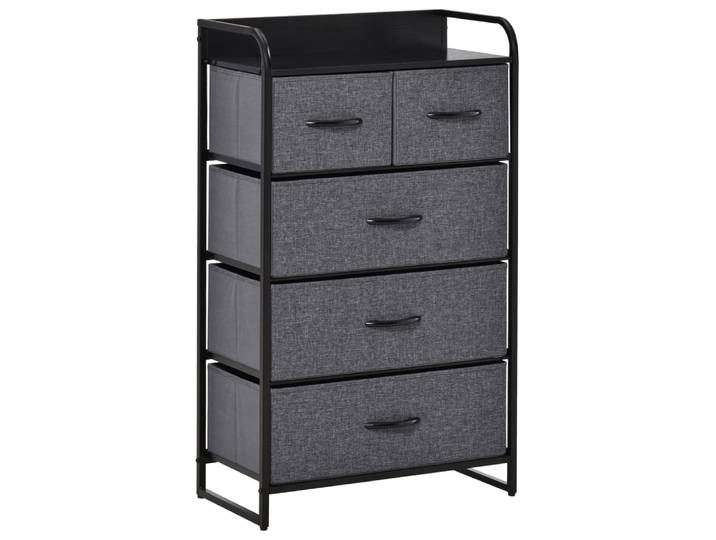 Commode 5 tiroirs tissu gris châssis métal noir