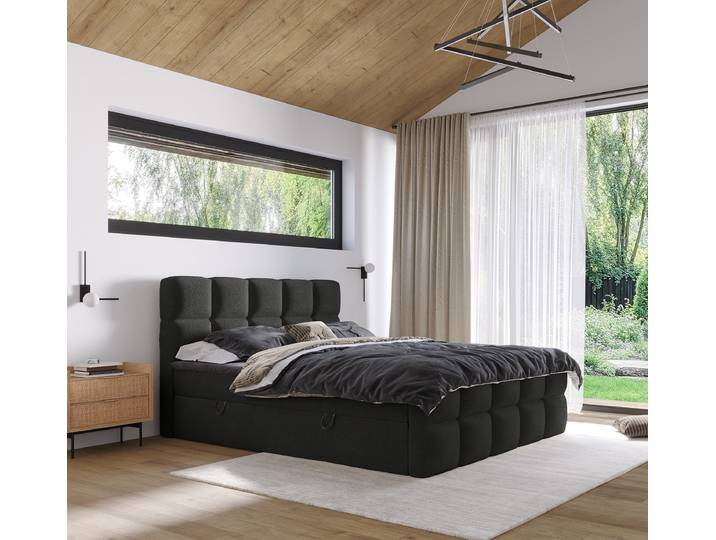 Boxspringbett Moocha 180 x 200cm Teddystoff Quila Schwarz