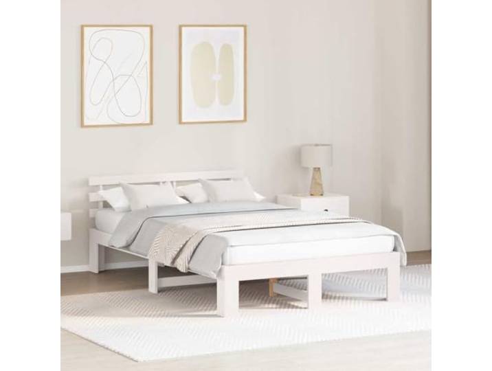 Massives Kiefernholz Modernes minimalistisches Design 120 x 190 cm Weiß Bettgestell Massivholz Kiefer mit Kopfteil Weiß 120x190 cm Lattenrost Stabil Stilvoll Minimalistisch