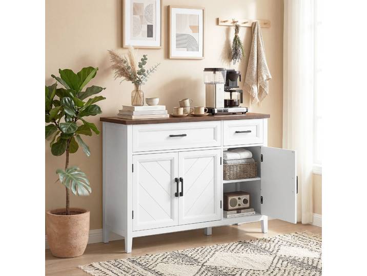 HOMCOM Buffet Blanc 3 Portes 2 Tiroirs 2 Étagères Réglables