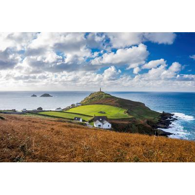 Fototapete PAPERMOON "LEUCHTTURM-KAP CORNWALL WIESE MEER OZEAN KÜSTE STRAND", bunt, B:4m L:2,6m, Vlies, Tapeten