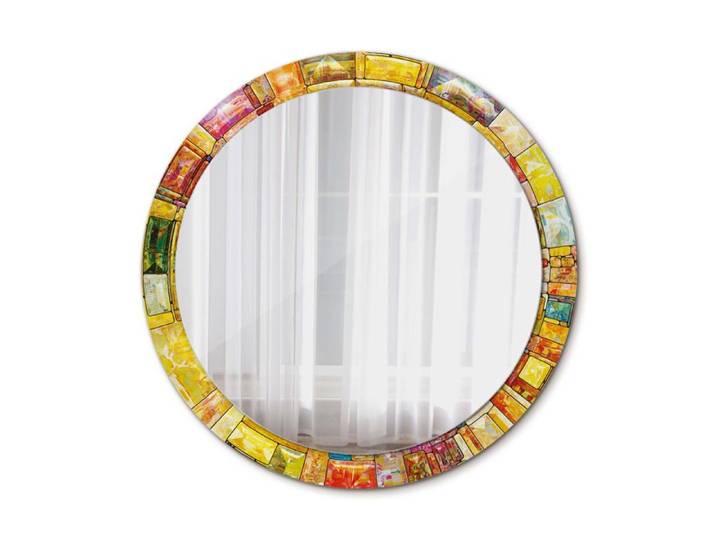 Tulup Ø 90 cm Salle De Bains Miroir Circulaire De Mur-vitrail coloré