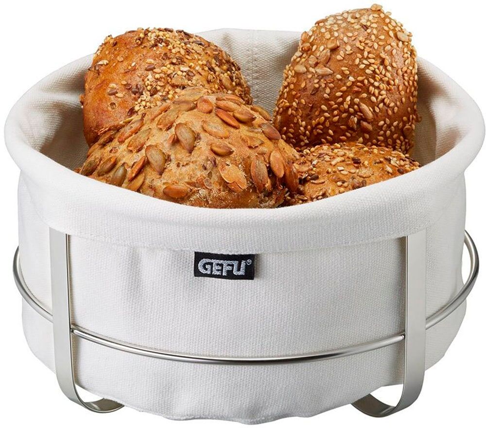 Brotkorb GEFU "BRUNCH", weiß, H:11,2cm Ø:21,5cm, Baumwolle, Edelstahl, Lebensmittelaufbewahrungsbehälter, Brotkorb, für Backwaren. Ideal für Tischdekoration, gemütliche Brunch-Momente