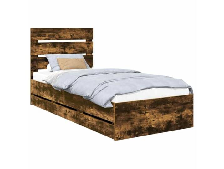 PUGYNBK Bettgestell Eiche rauchfarben, 75 x 190 cm, Ingenieur Basis mit festen Lamellen, versteckte Schubladen, minimalistischer Stil, quadratische Beine, pflegeleicht