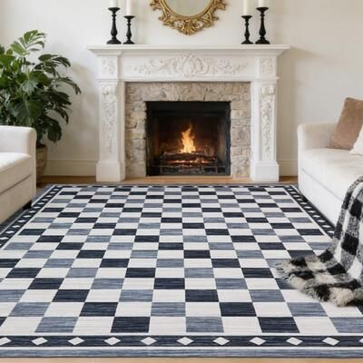 Garvee Checkered Abstract Washable Area Rug, Modern Geometric Carpet for Bedroom