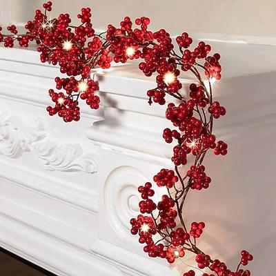 Kranzlicht Simulation rote Früchte Ruten Feenlichter 1,9m 20LEDs batteriebetrieben Neujahrsfeier Urlaub Hochzeit Zuhause Garten Balkon Dekoration