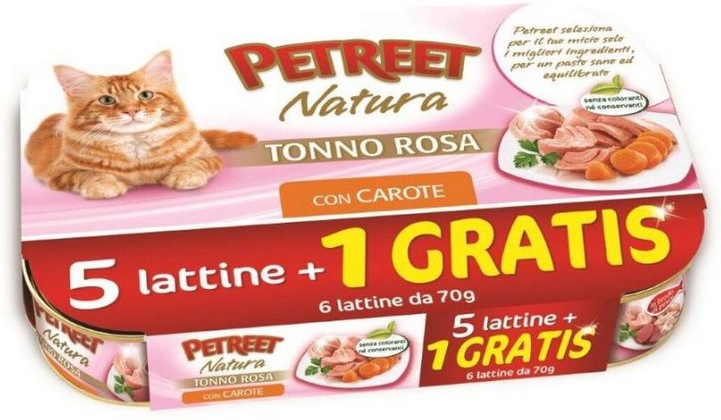 Petreet Natura Cat Lattina Multipack 6x70G TONNO ROSA CON CAROTE