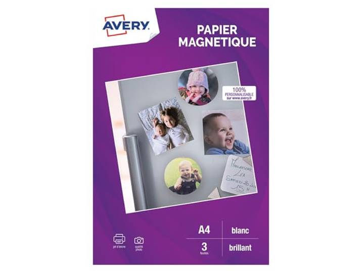 Avery C9420 3 feuilles de papier magnétique brillant qualité photo A4 3 papiers magnétiques A4 jet d'encre