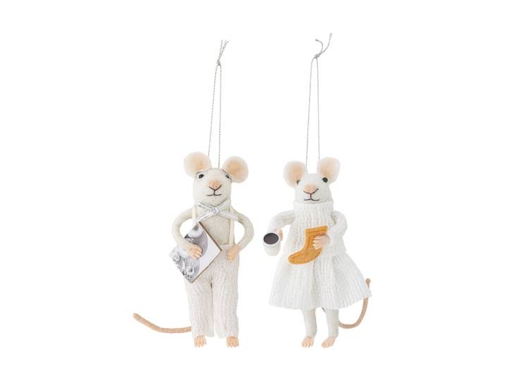 Bloomingville Peo kerstornament muis 2-delig Wit