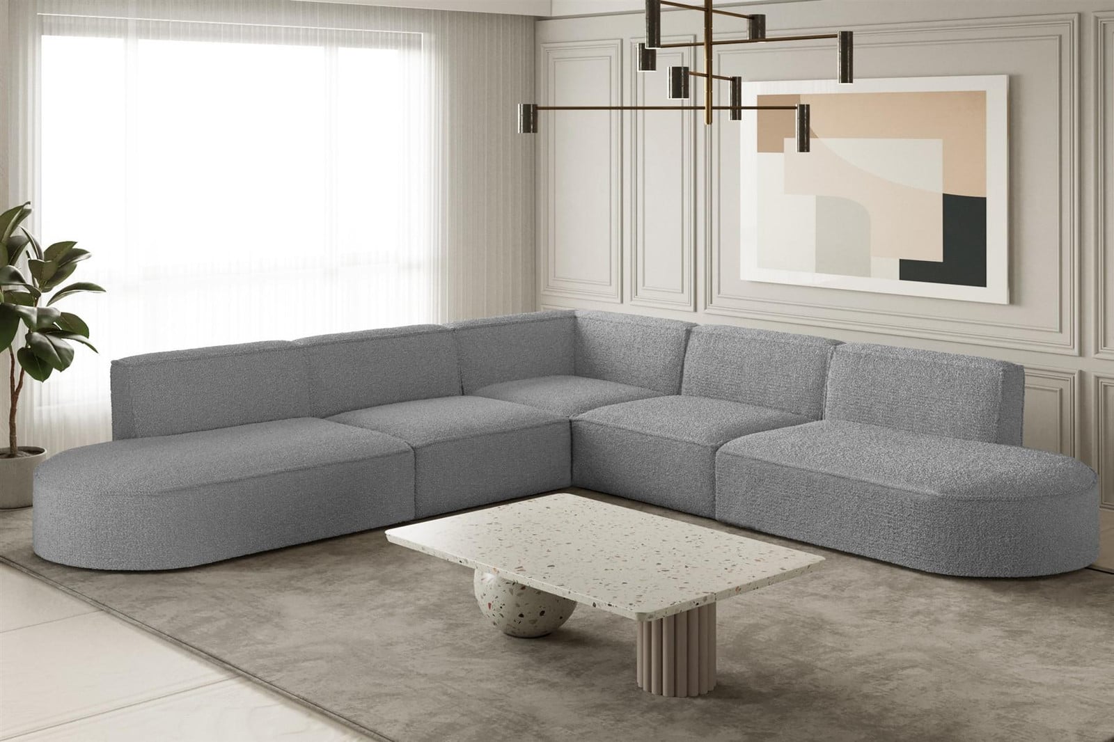 Designbank PALMA Ecksofa met Ascot stof in taupe