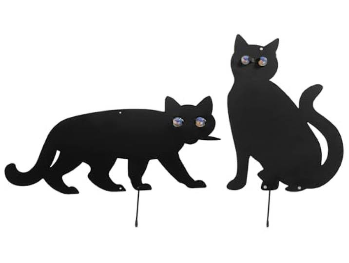 WENKO Maximex Vogelschreck Mod. Katzen 2er Set zur Vertreibung ungebetener Gäste im Garten aus schwarz lackiertem Metall mit funkelnden Murmel-Augen Maße 37 x 24 cm