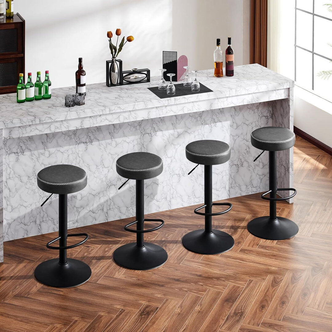 George Oliver Sutherby Swivel Round Bar Stool, Height Adjustable, Metal Frame, Vintage Faux Leather Anthracite 4