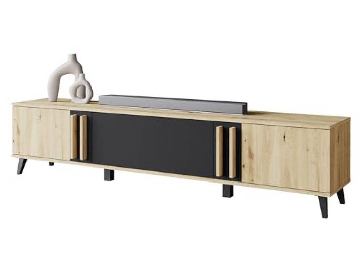 Mirjan24 TV-Schrank Hailea 183, Fernsehschrank, Unterschrank, TV-Lowboard mit 3 Klappen/Türen, innen mit 3 Fächern, Fernsehtisch (Artisan Eiche/Schwarzer Graphit)